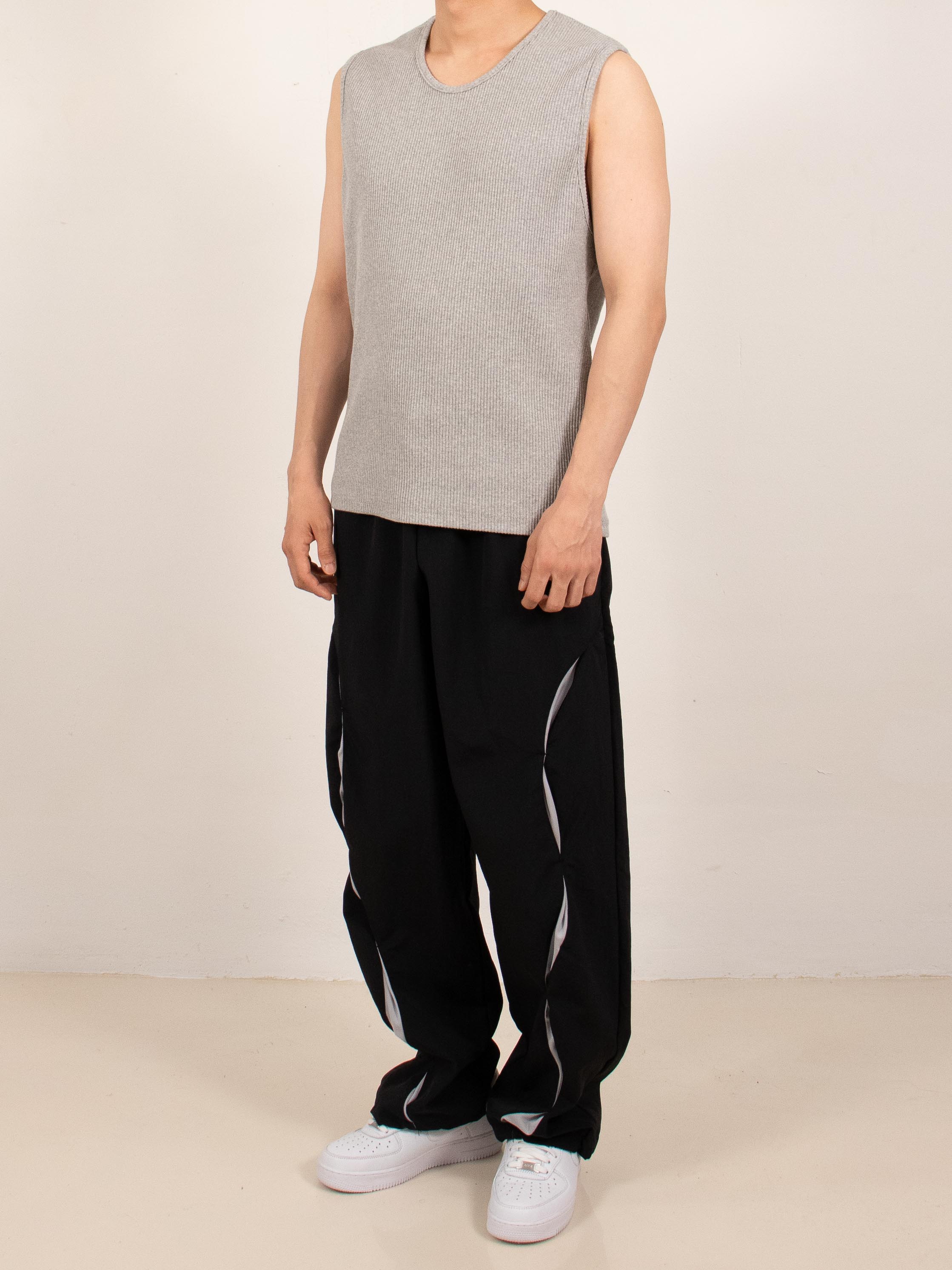 Gray Ribbed Sleeveless Cotton Tank