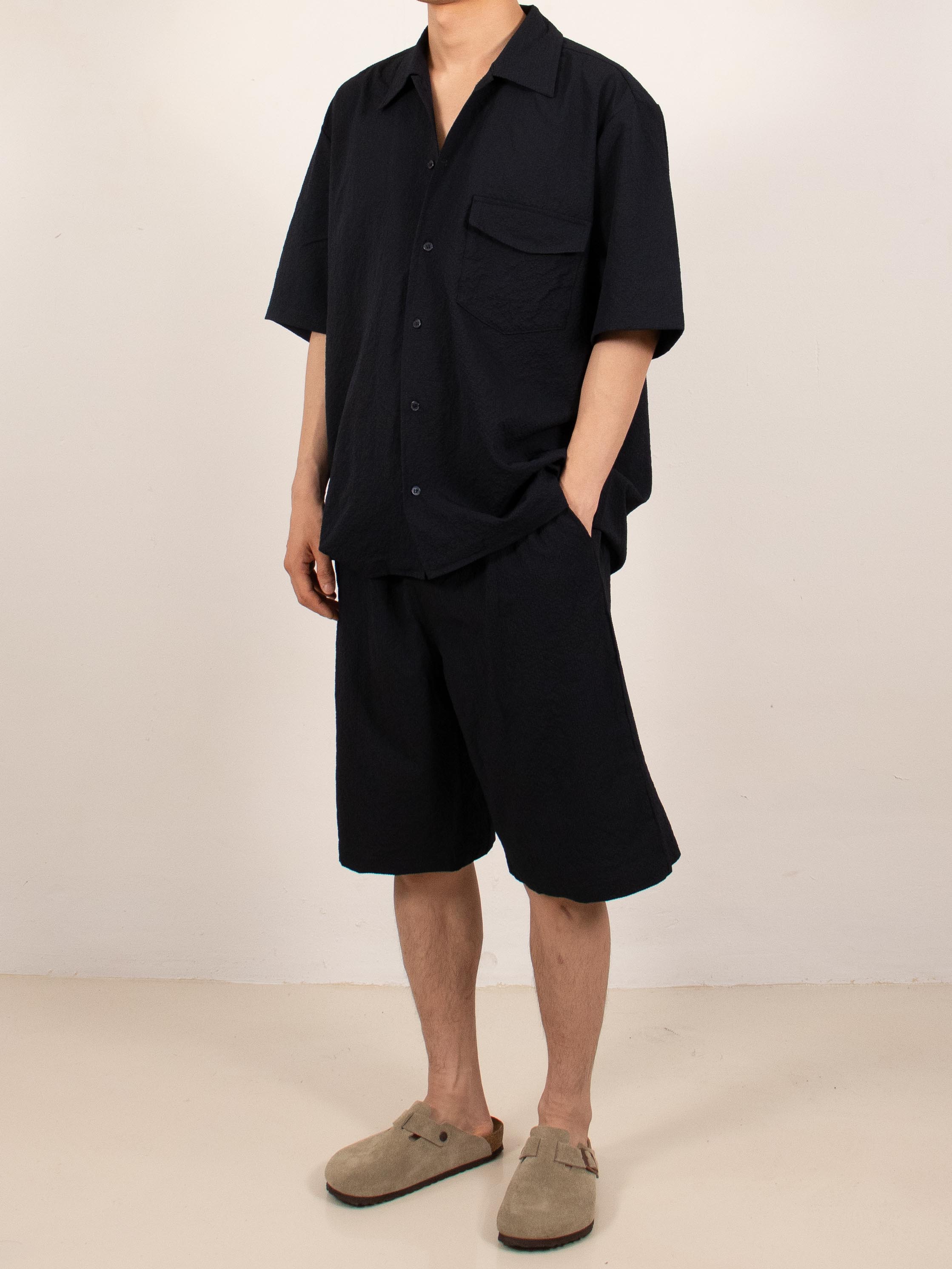 Navy Textured Short-Sleeve Shirt