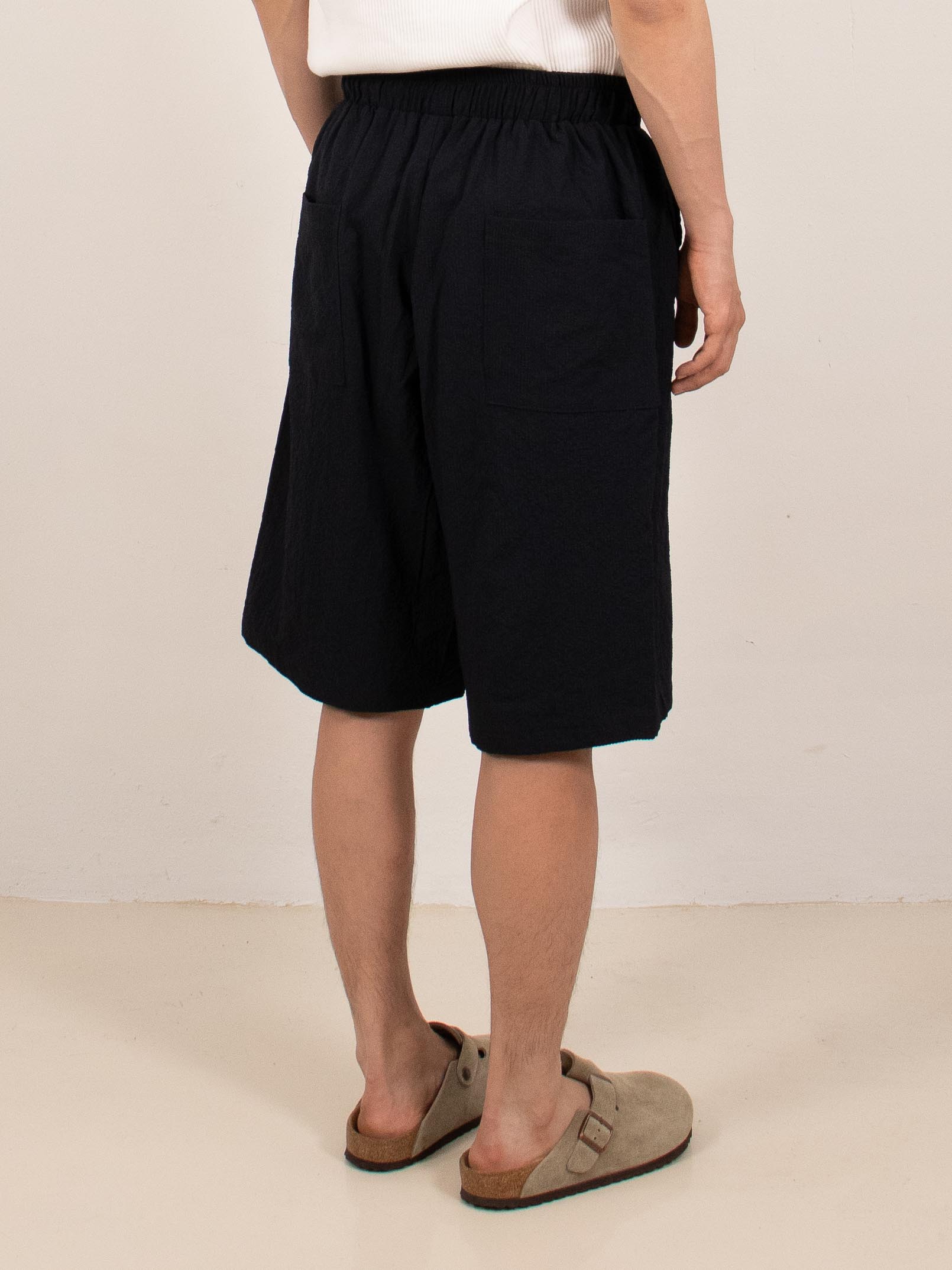 Navy Textured Wide-Leg Shorts