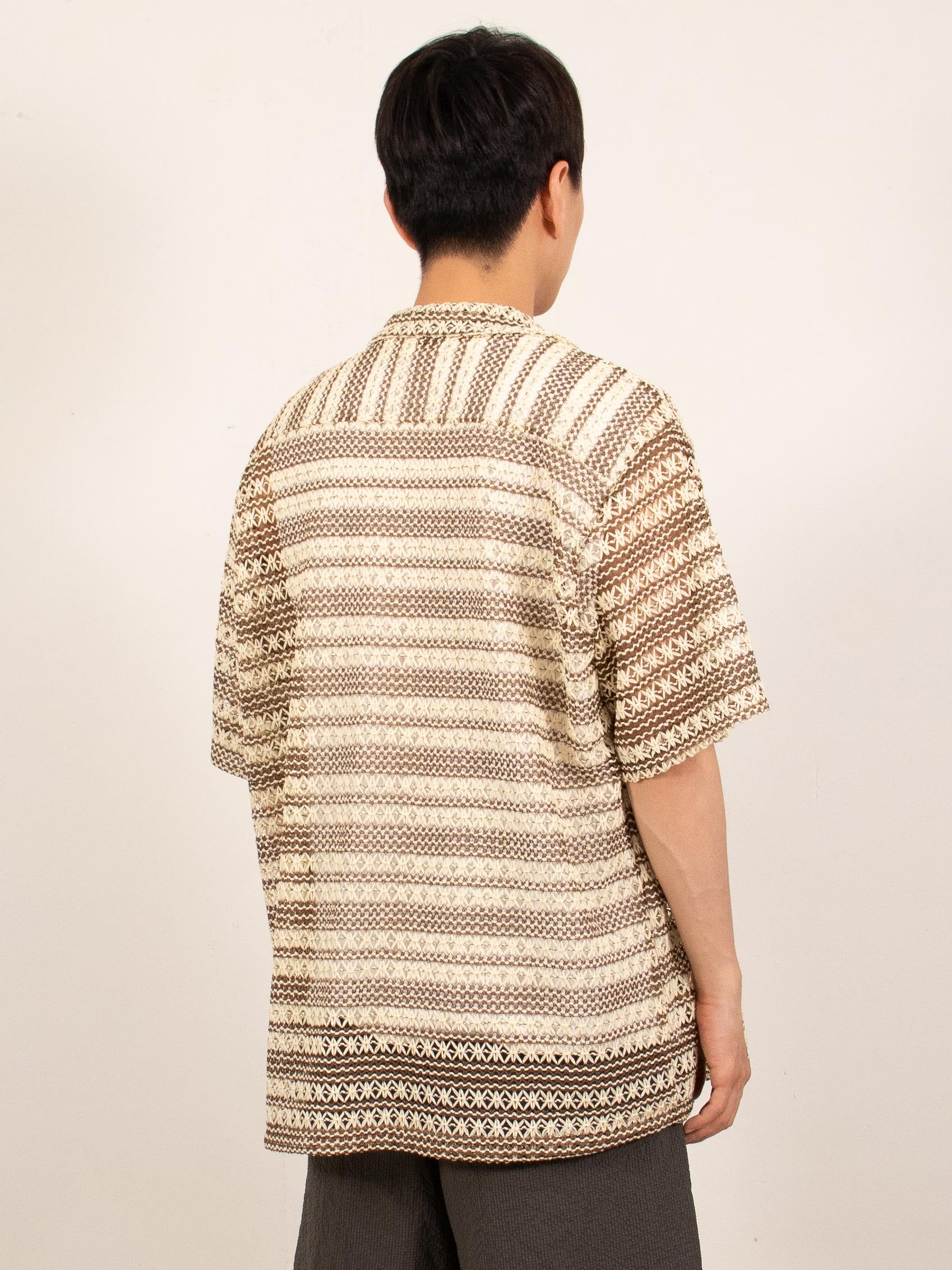 Brown Textured Knit Pattern Short-Sleeve Shirt