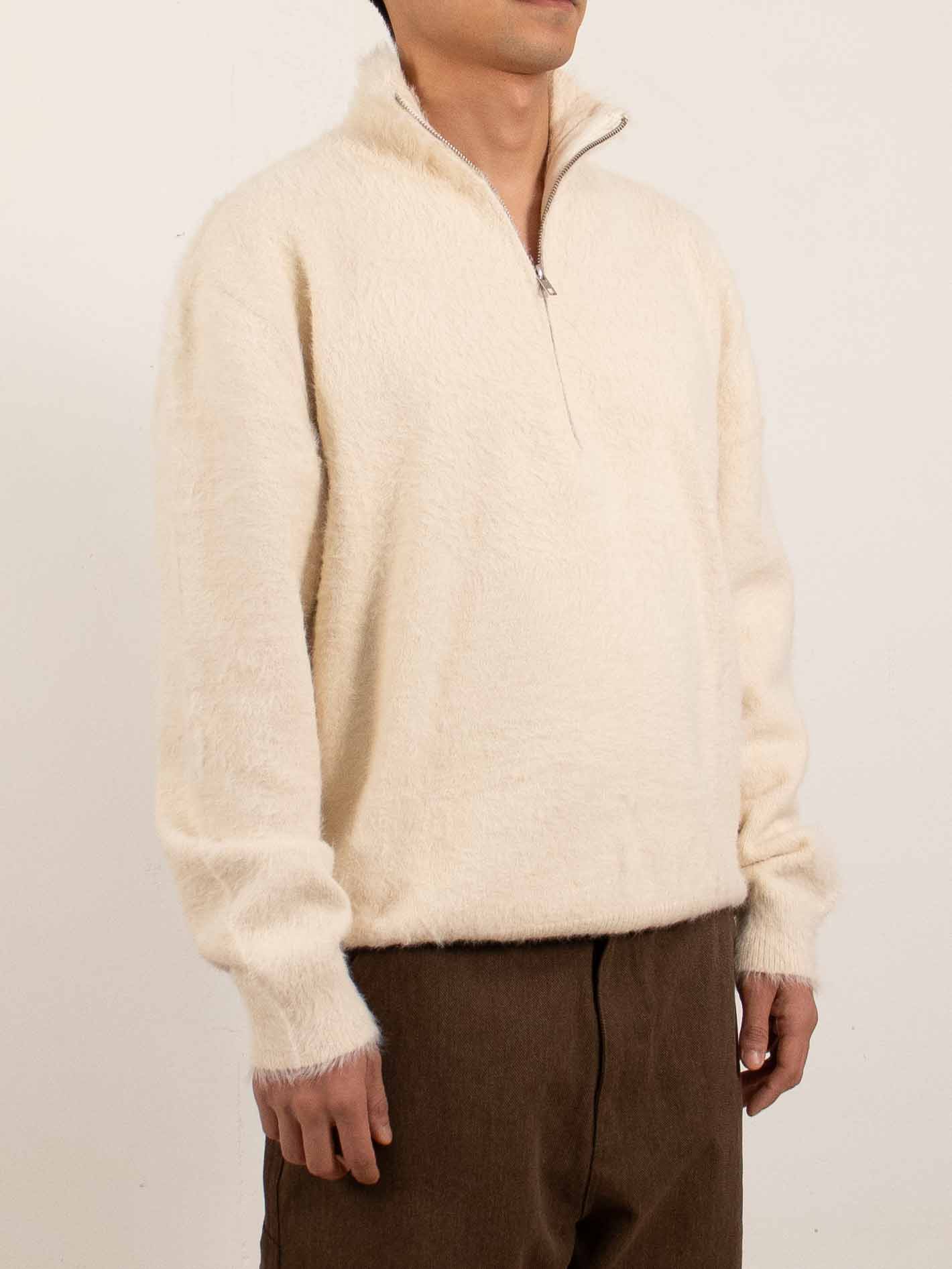 Ivory Brushed Hair Half-zip Sweater