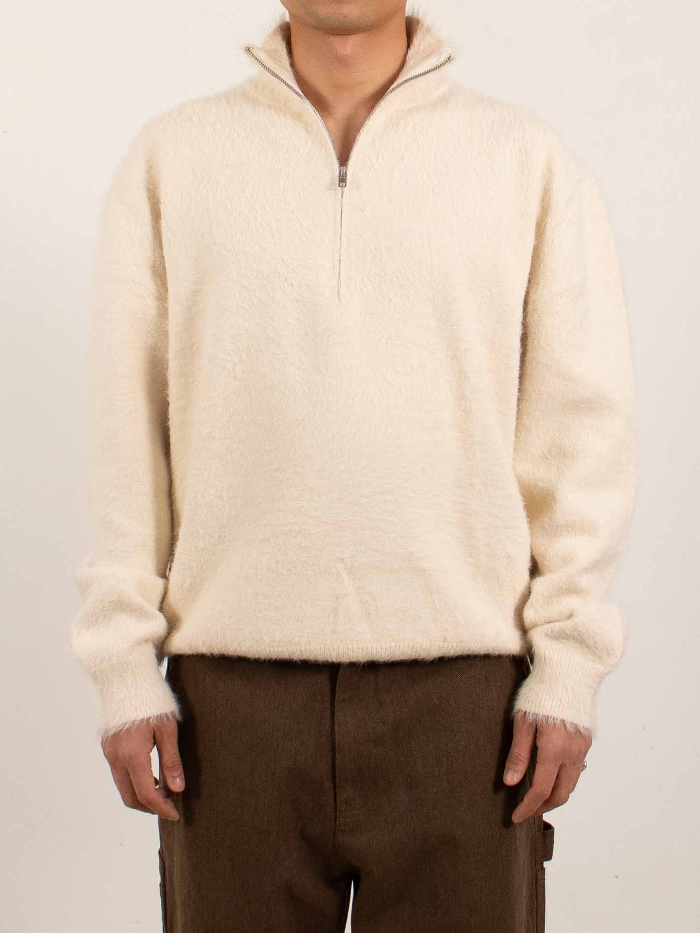 Ivory Brushed Hair Half-zip Sweater