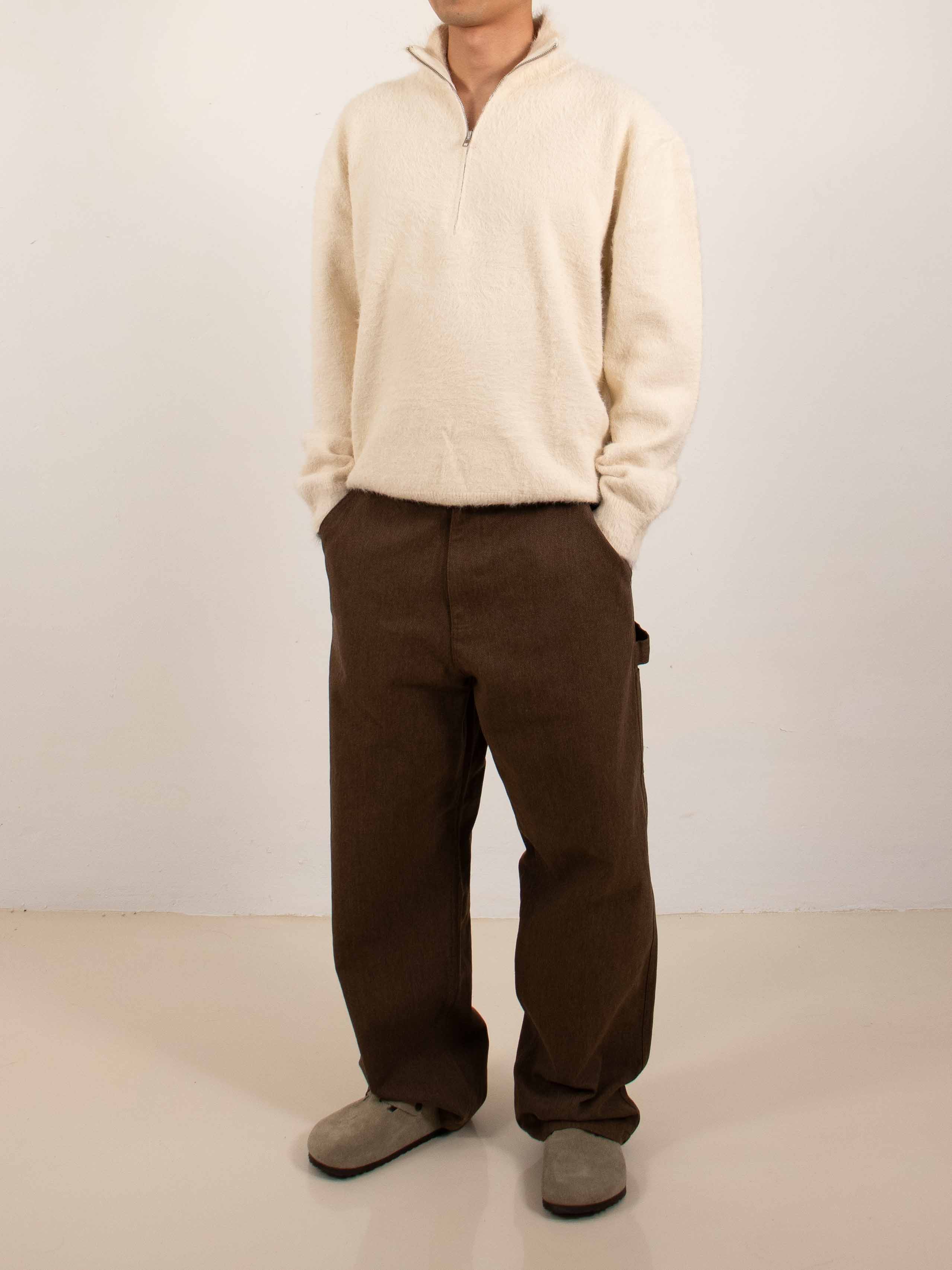 Ivory Brushed Hair Half-zip Sweater