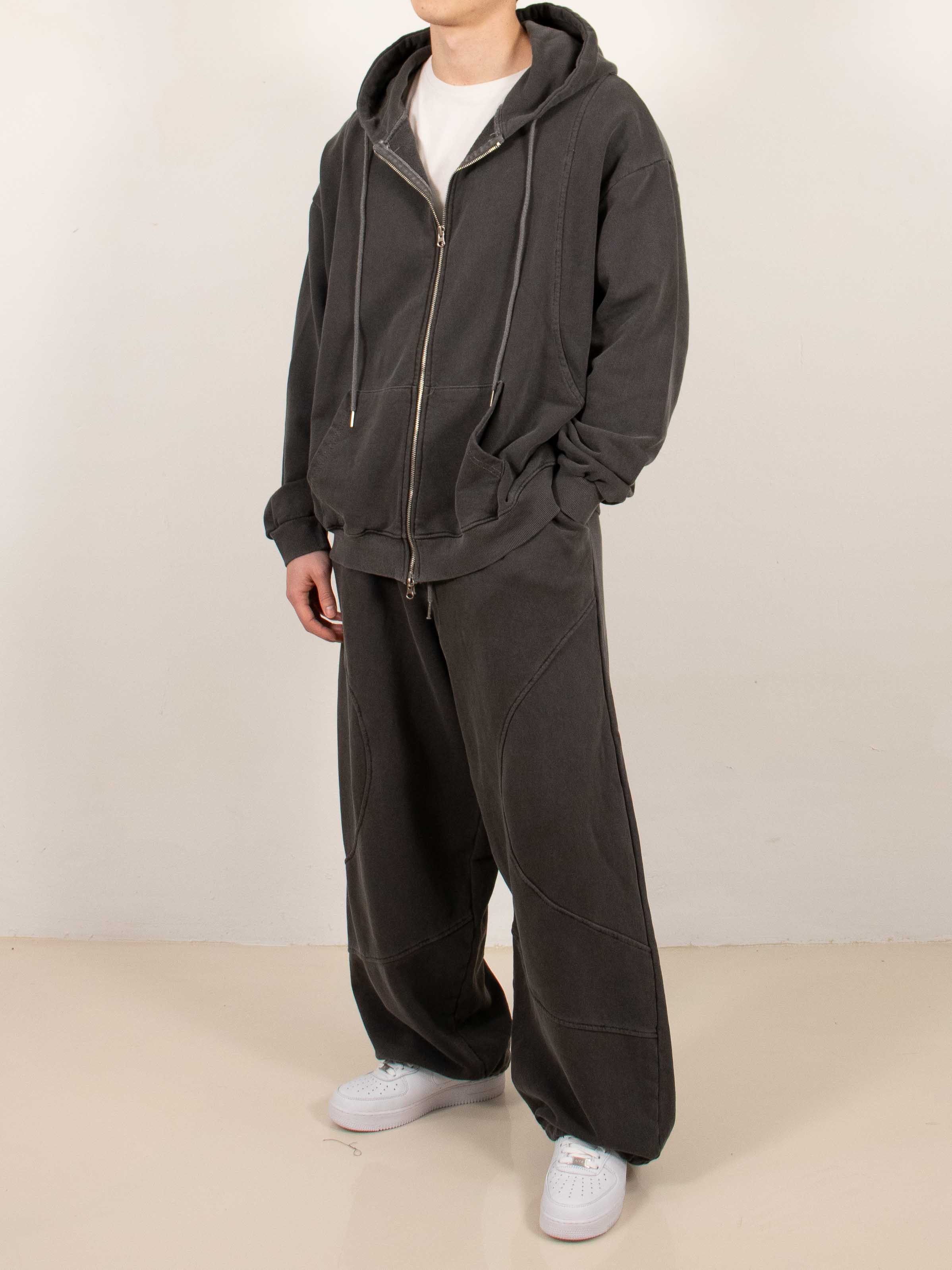 Charcoal Sculpted Seam Zip-up Hoodie