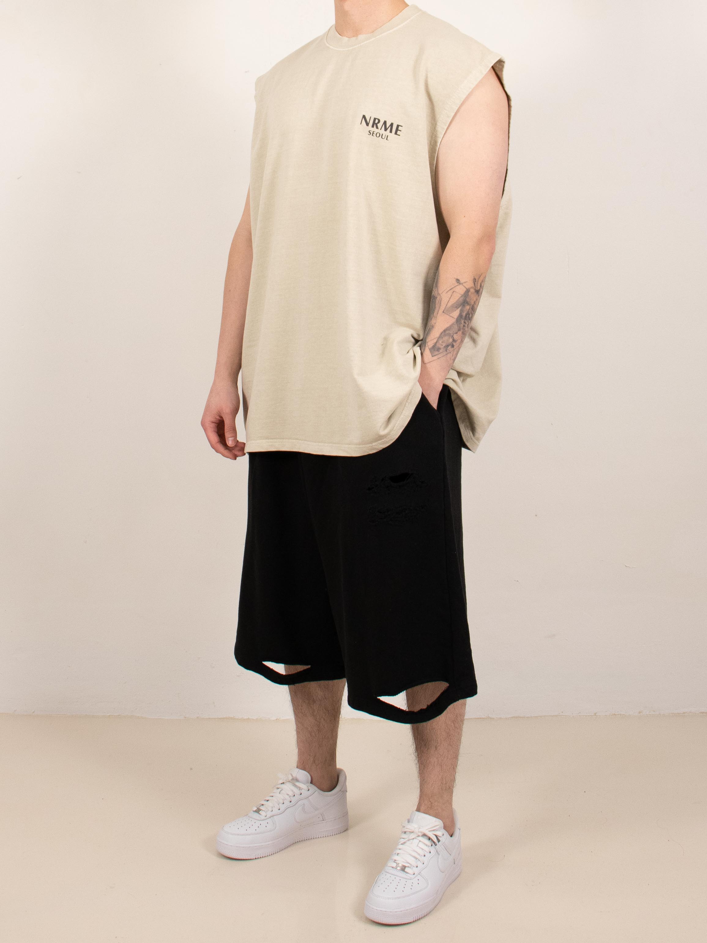Beige Oversized Sleeveless Tee
