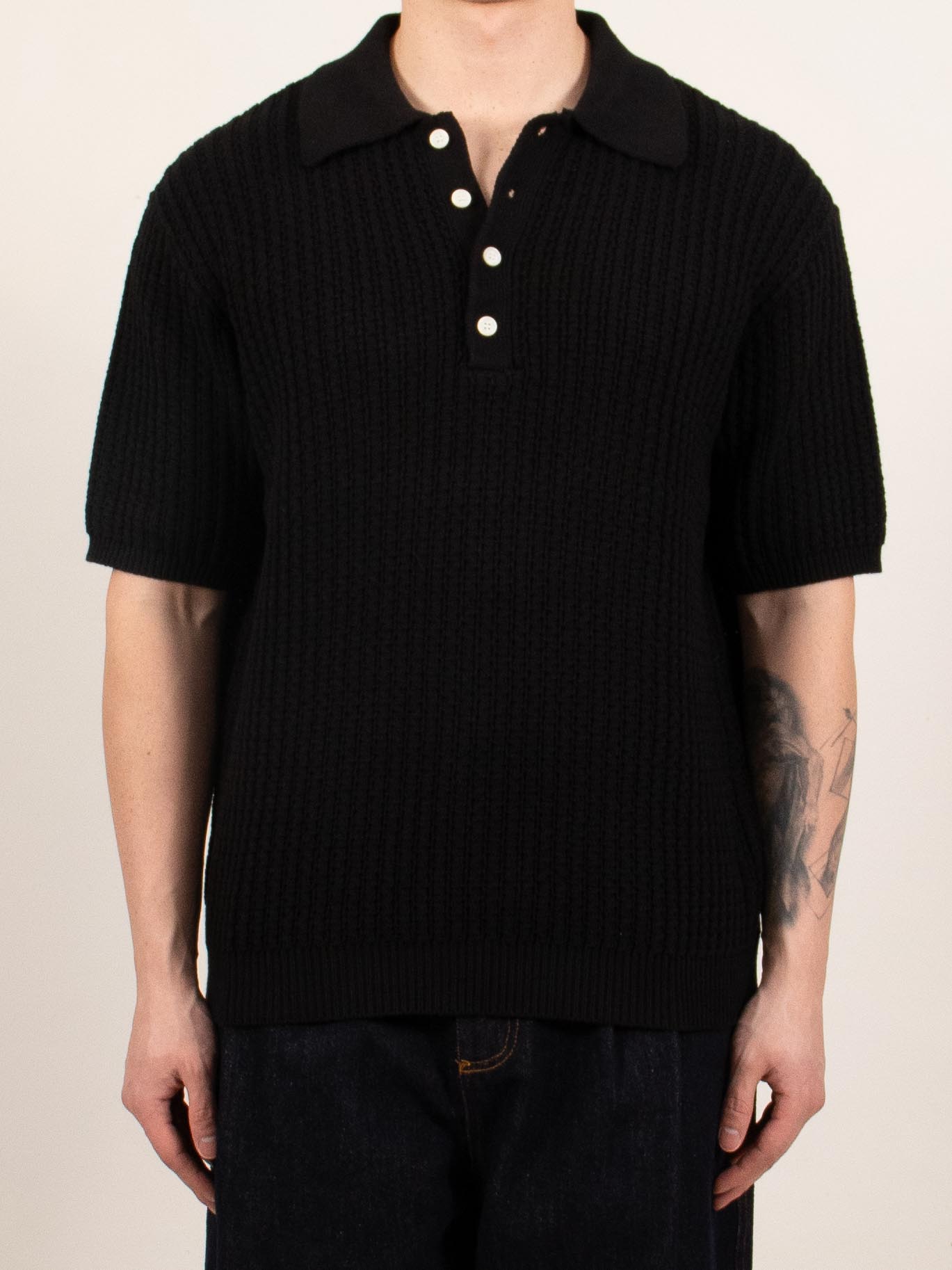 Black Waffle Knit Polo
