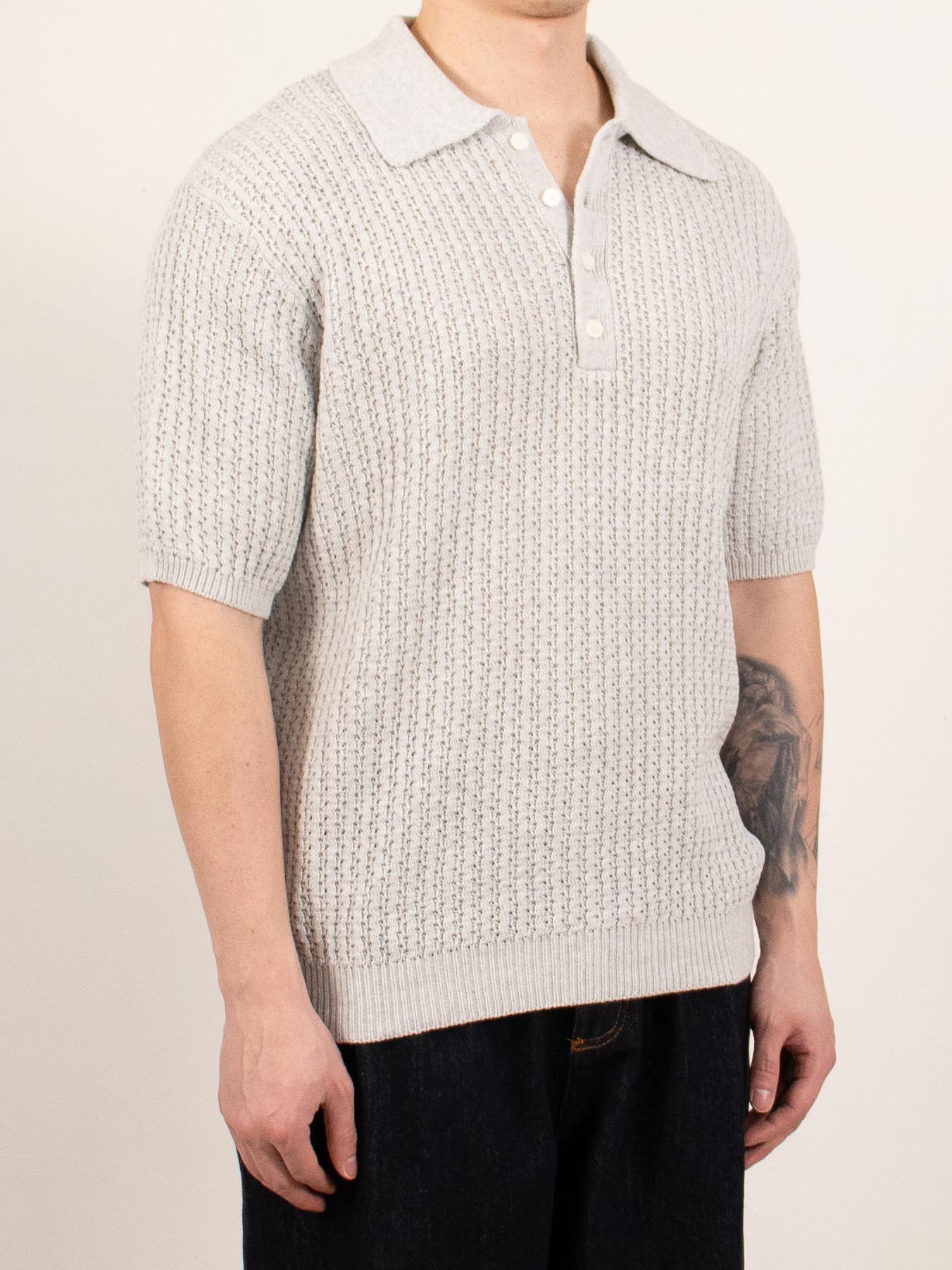 Gray Waffle Knit Polo