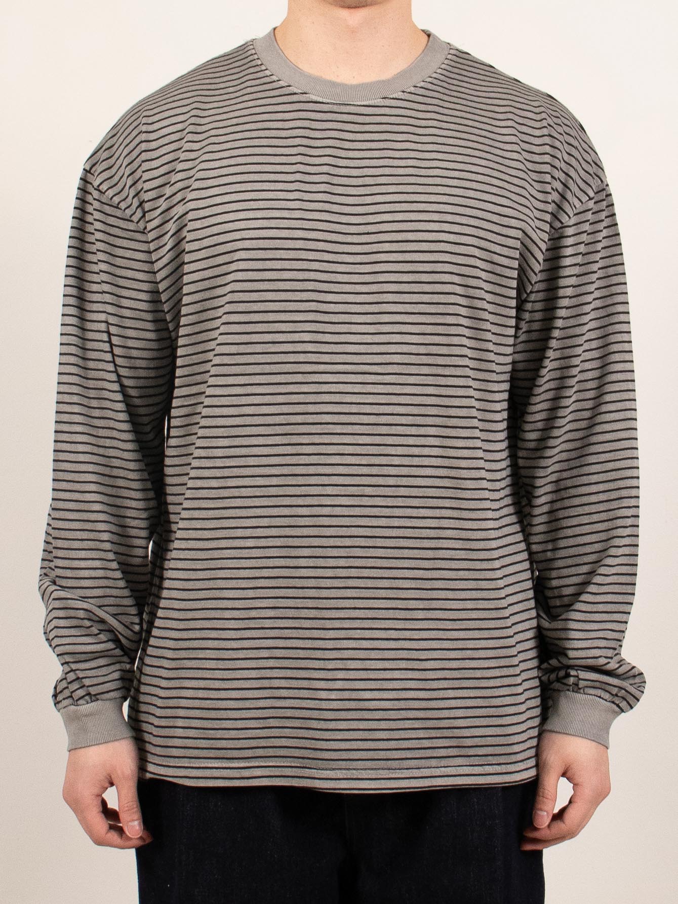 Gray Pigment Dyed Stripe Long Sleeve