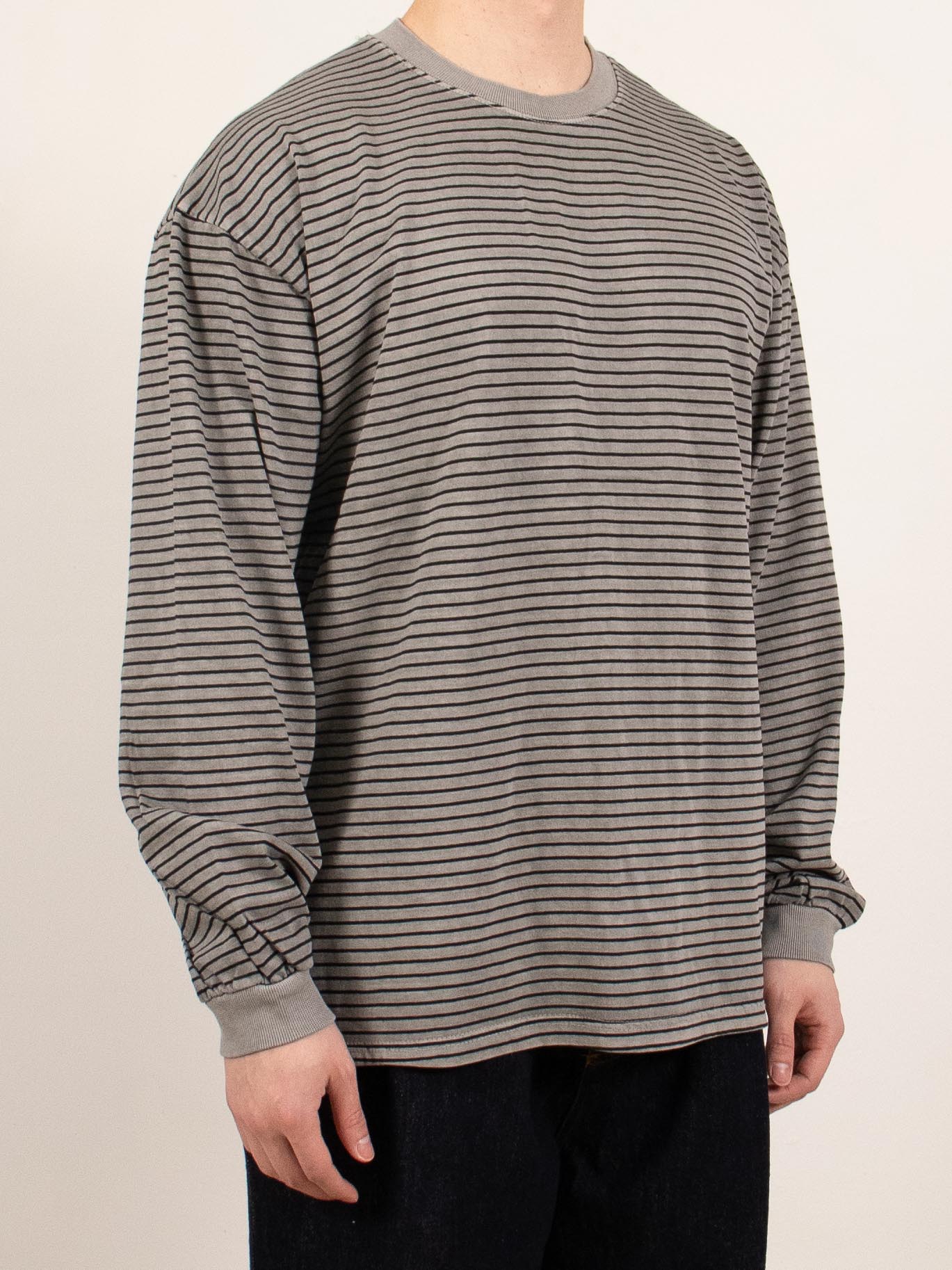 Gray Pigment Dyed Stripe Long Sleeve