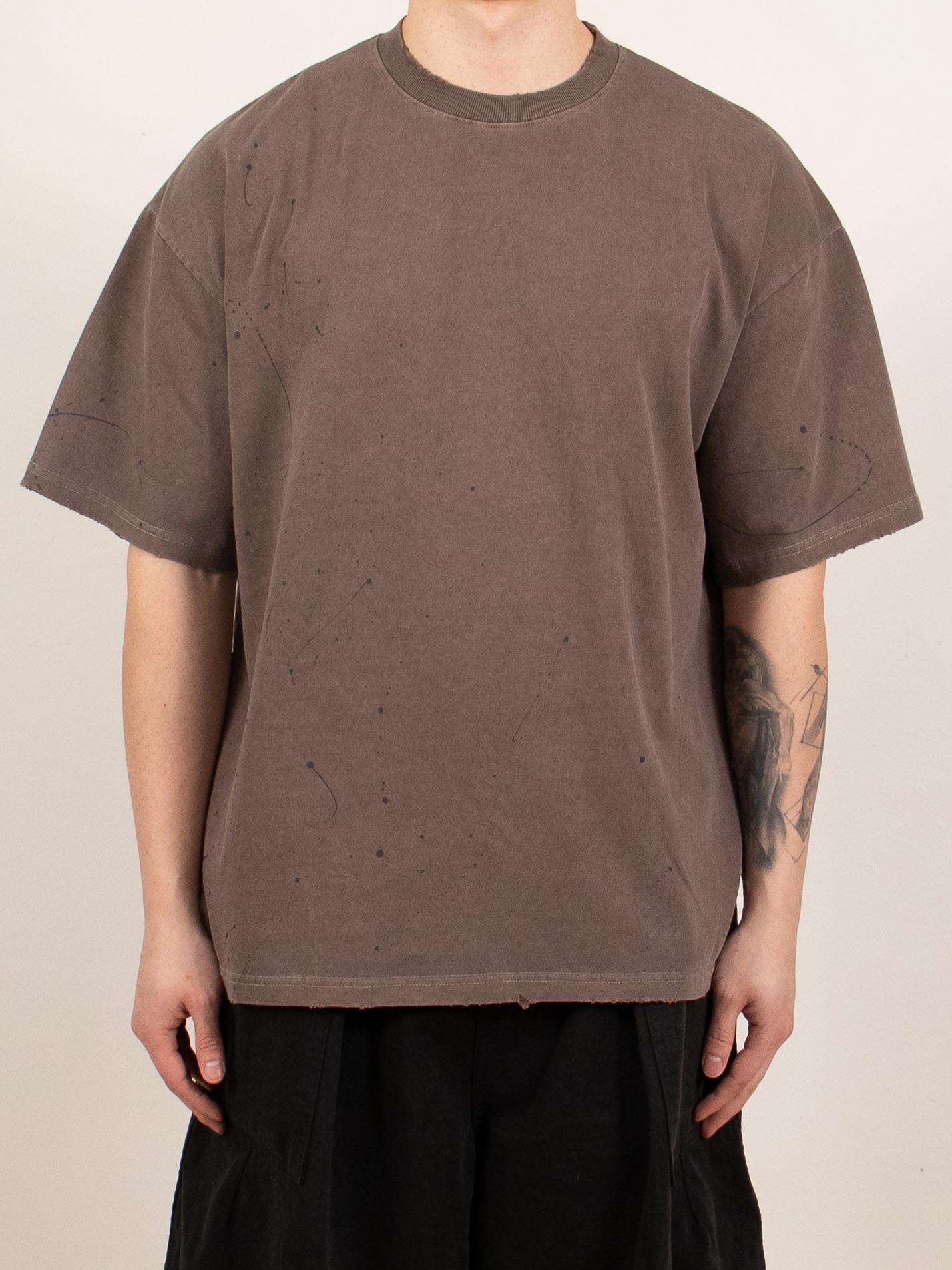 Brown Distressed Paint-Splatter T-Shirt