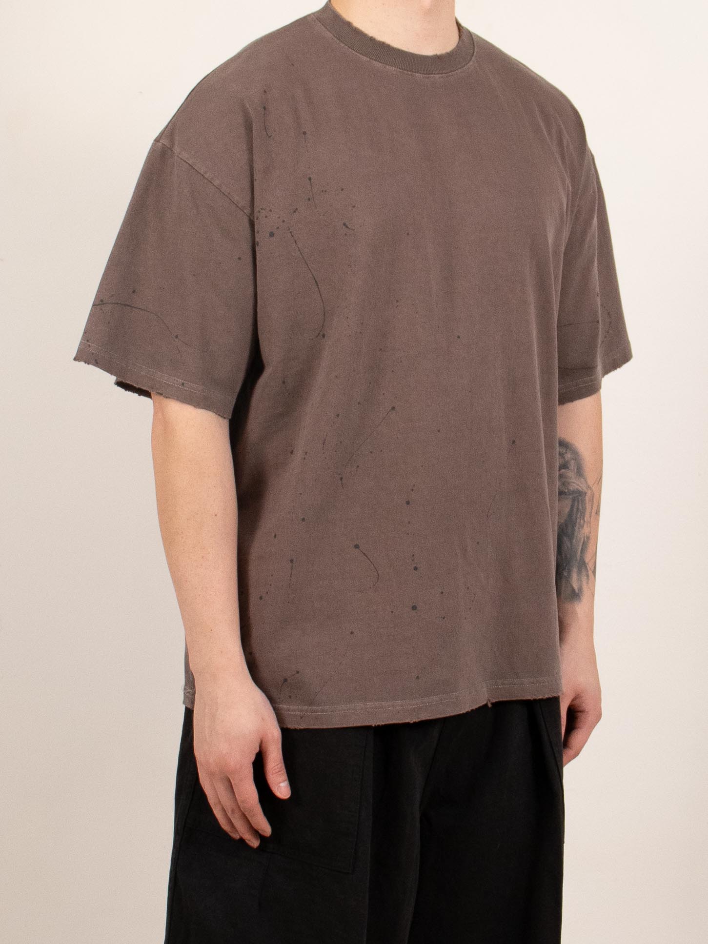 Brown Distressed Paint-Splatter T-Shirt