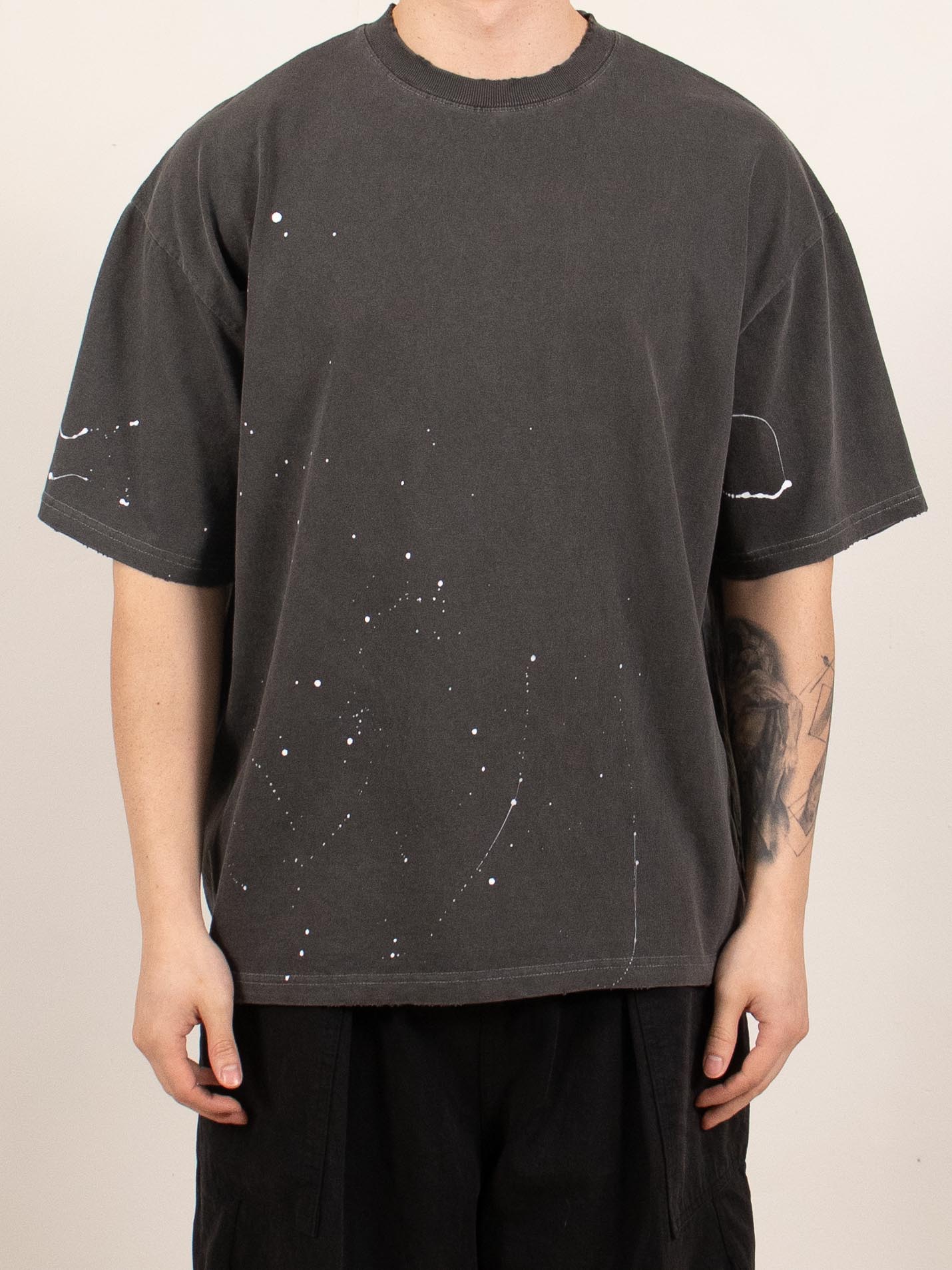 Charcoal Distressed Paint-Splatter T-Shirt