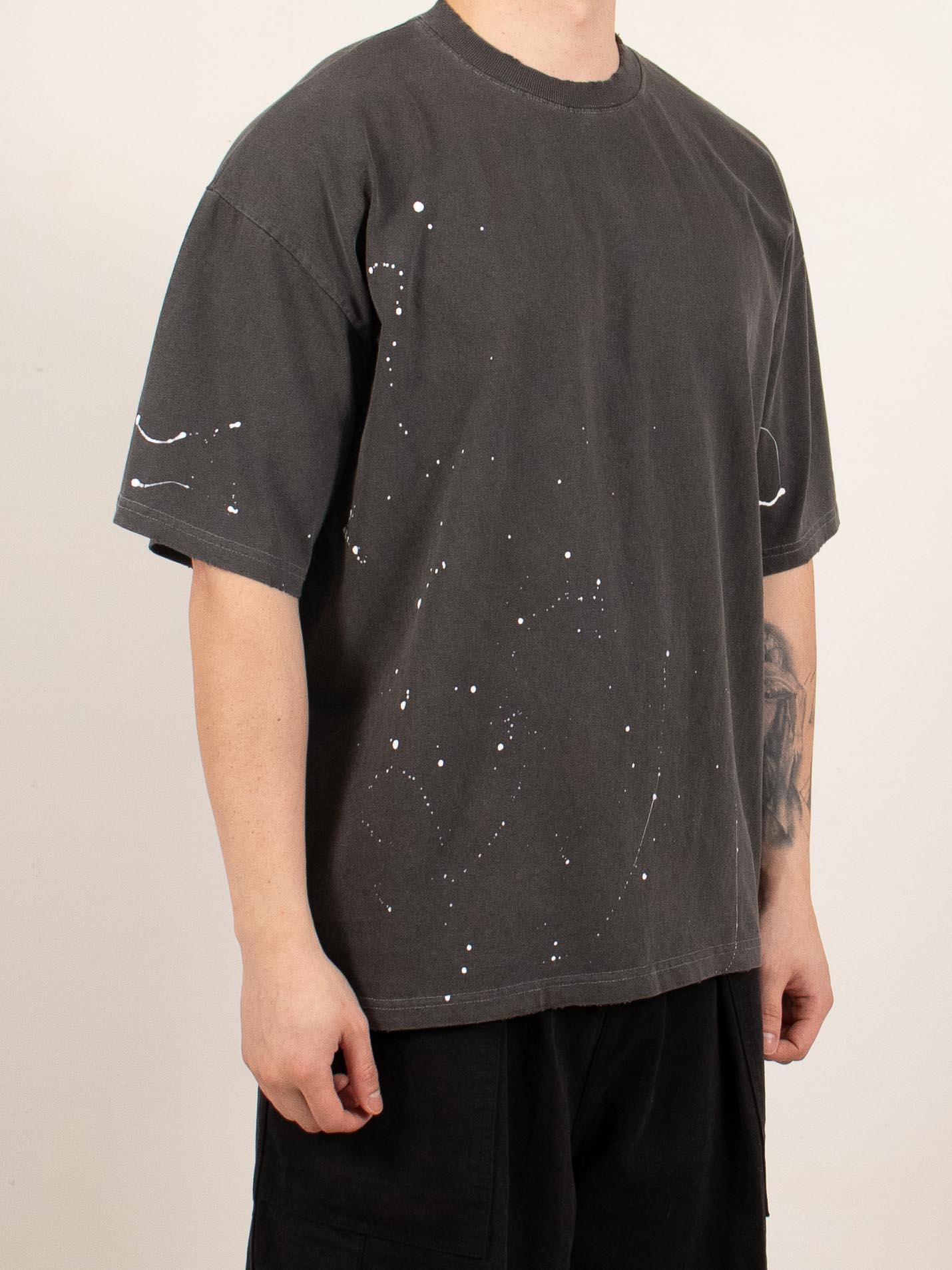 Charcoal Distressed Paint-Splatter T-Shirt