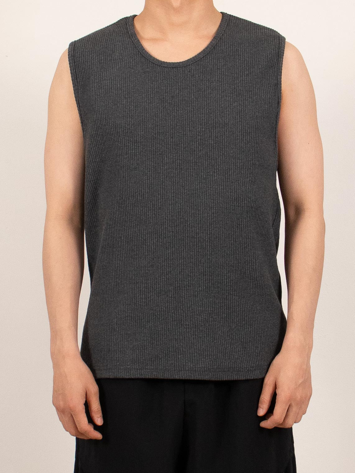 Charcoal Ribbed Sleeveless Cotton Tank