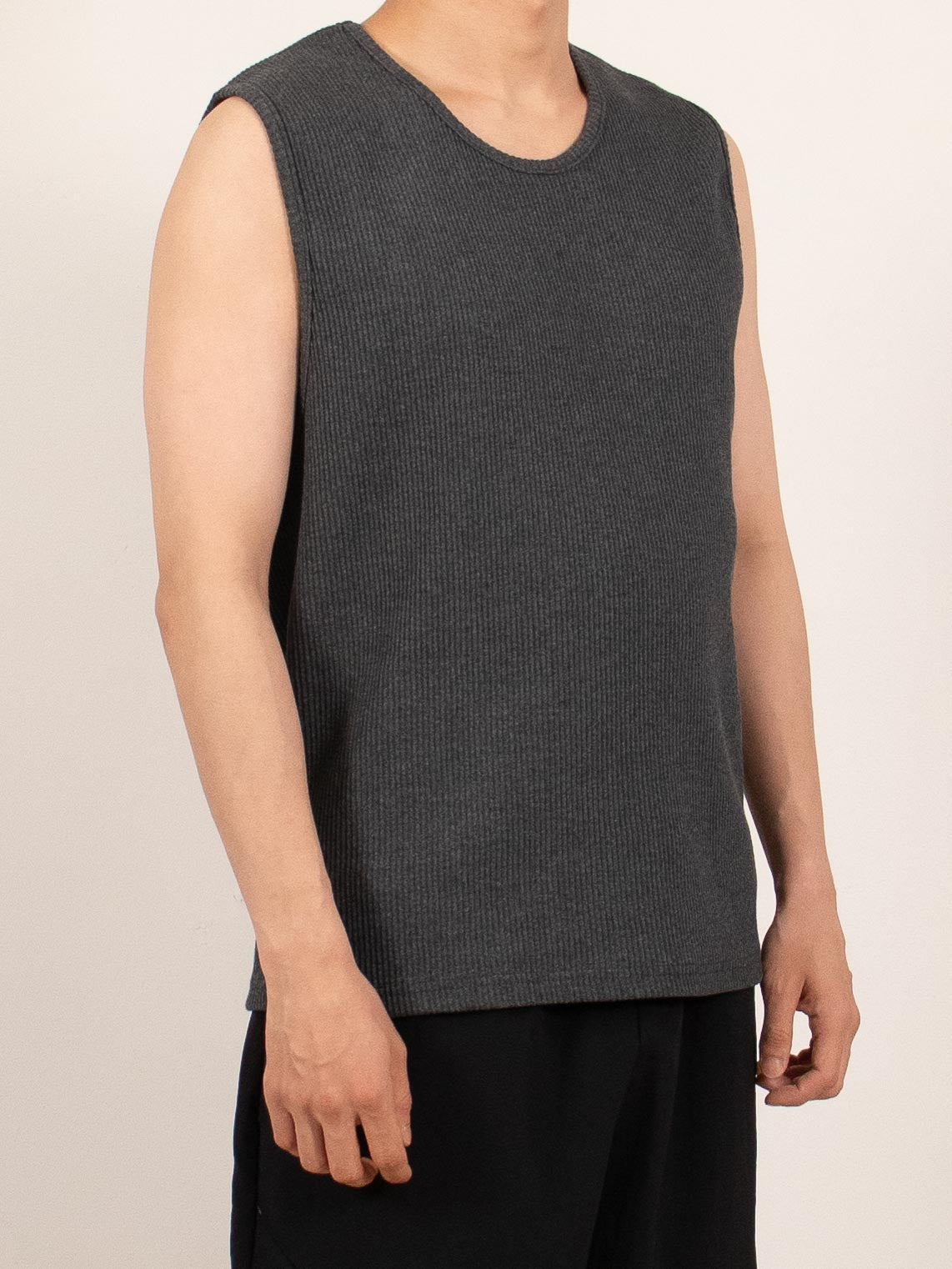 Charcoal Ribbed Sleeveless Cotton Tank