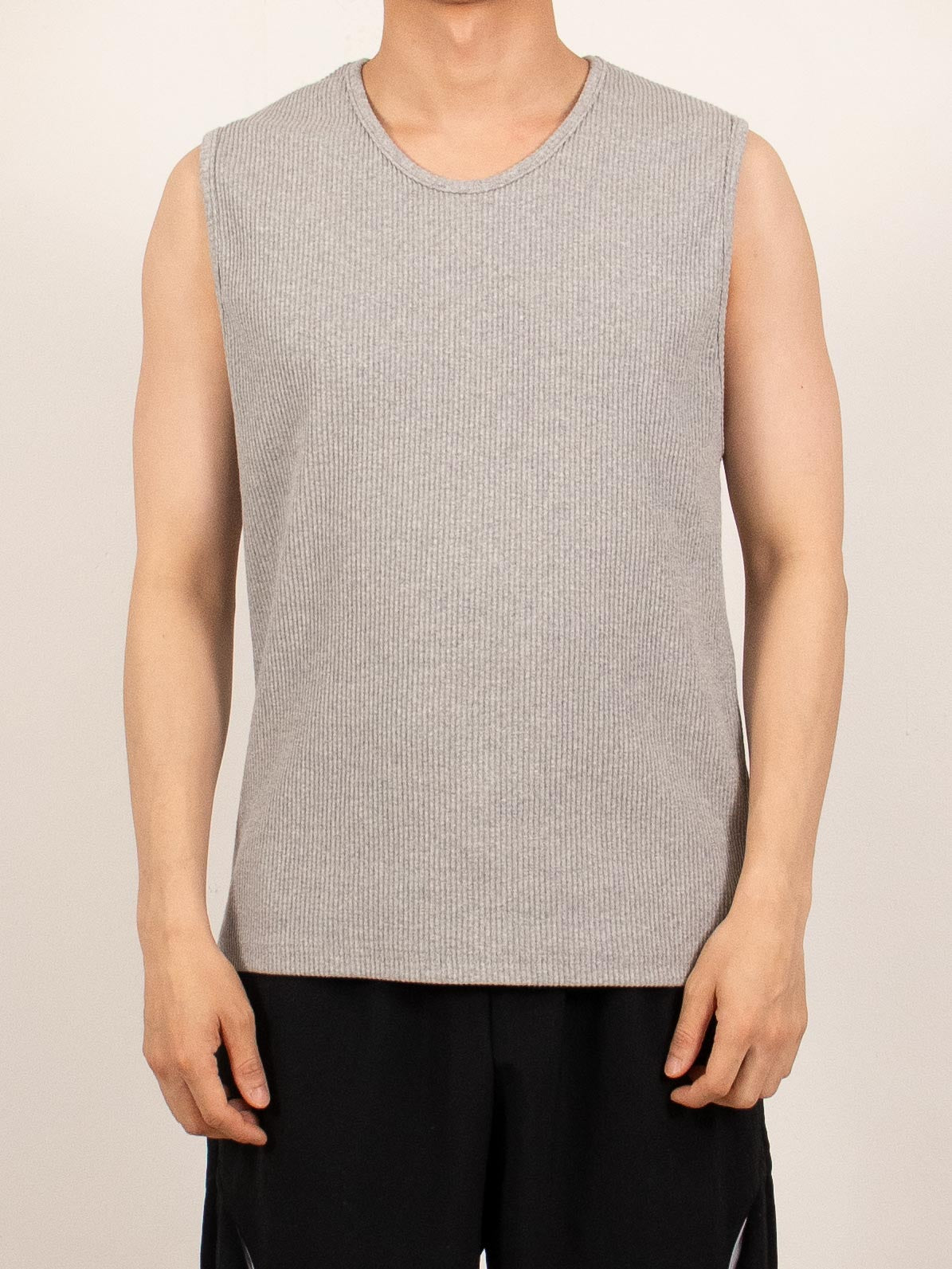 Gray Ribbed Sleeveless Cotton Tank
