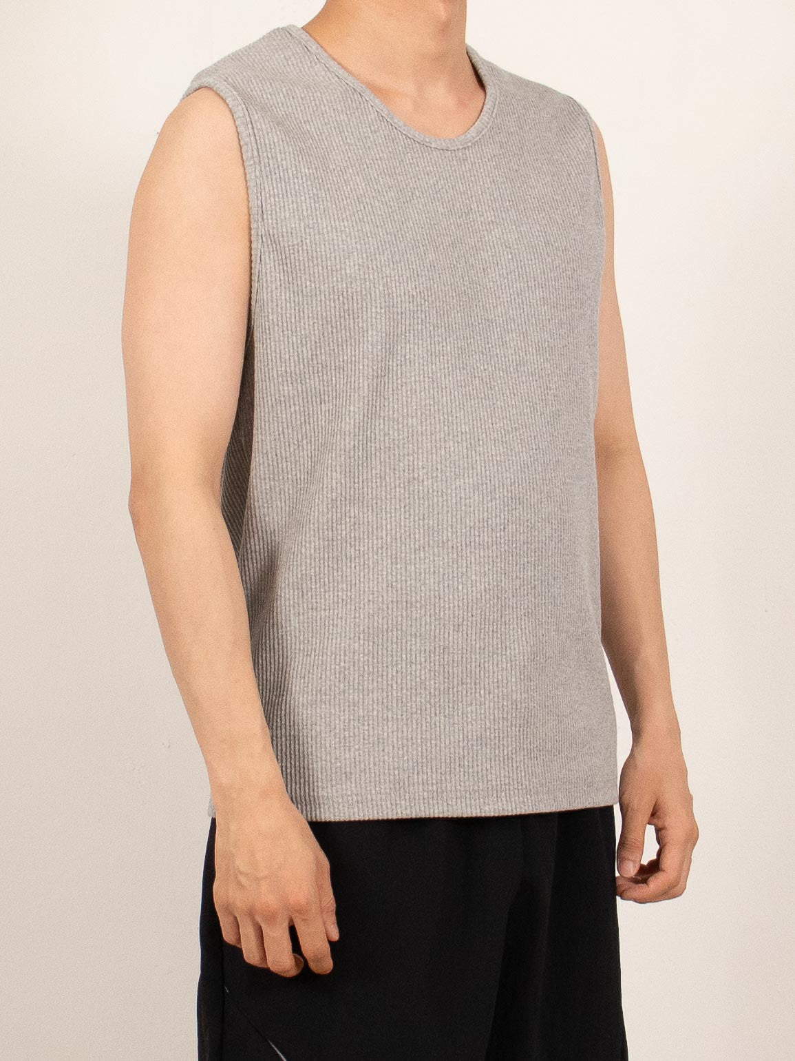 Gray Ribbed Sleeveless Cotton Tank