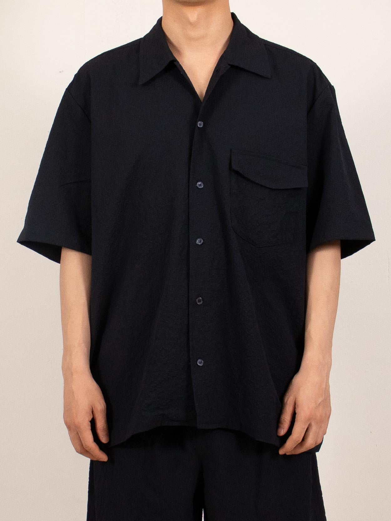Navy Textured Short-Sleeve Shirt